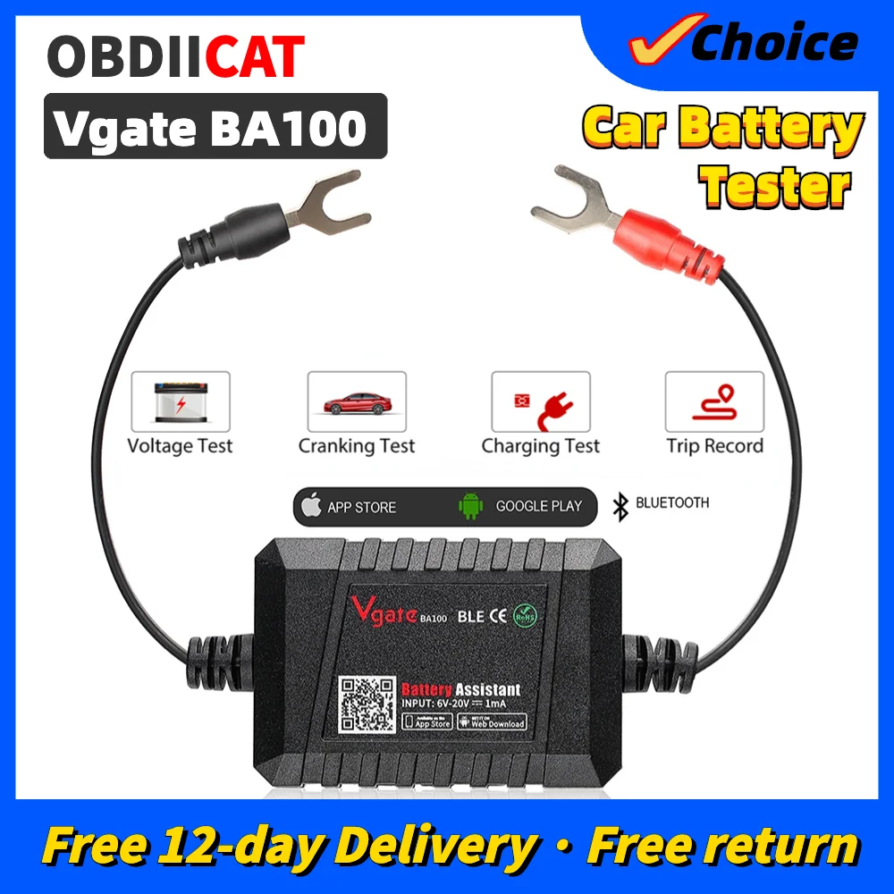 100%original Vgate BA100 Car Battery Tester with iOS & Android Battery helper Bluetooth 4.0Wireless 6~20V Battery Load work