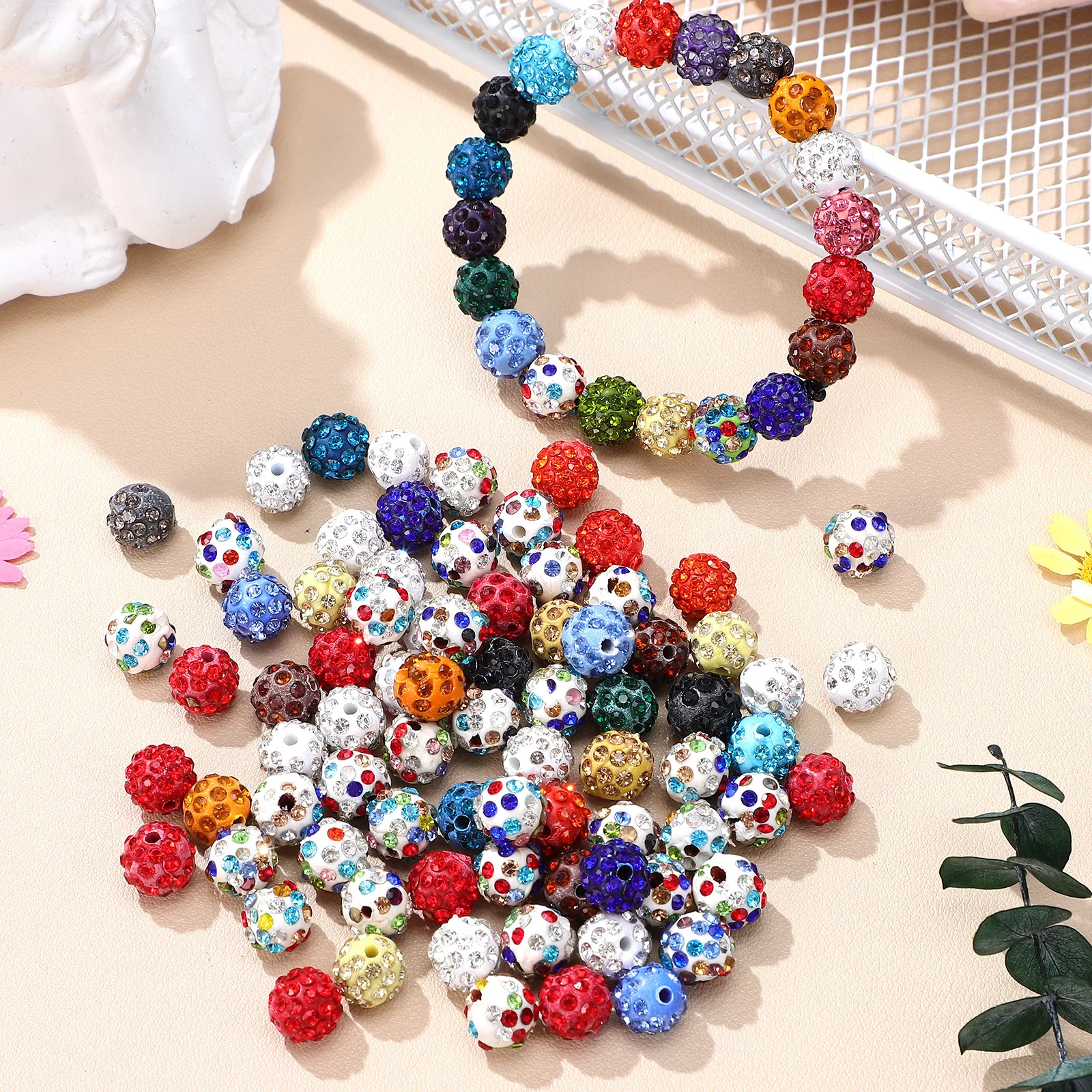 

100Pcs Loose Shamballa Rhinestone Beads Colorful Spacer Beads Jewelry Making Supplies for Bracelets Necklaces Earrings
