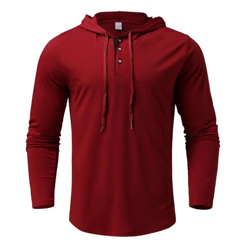 Mens Hooded Shirt Solid Hooded Long Sleeve Top Lightweight Mens Athletic Hooded Shirt With Button Neck And Front Placket For