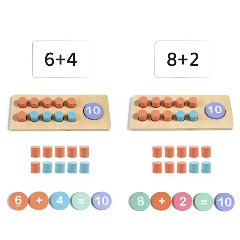 Tablero de números de madera para niños, combinación cognitiva, operación de resta, entrenamiento de pensamiento lógico Montessori, juguetes de matemáticas