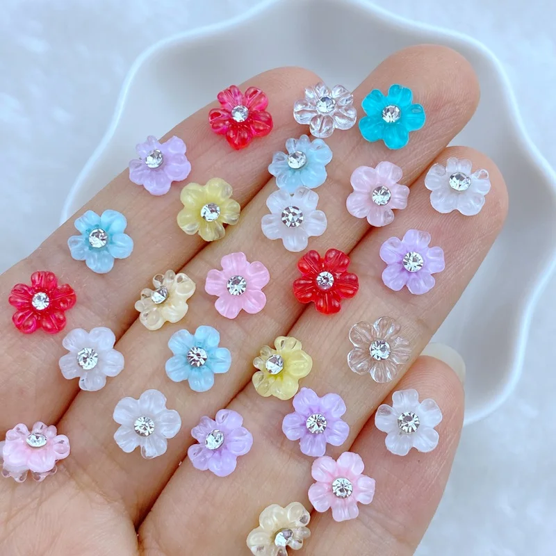 50pcs 3D Charms Kawaii Mini Diamond Flower Nail Art Jewelry Manicure accessori per la decorazione delle unghie