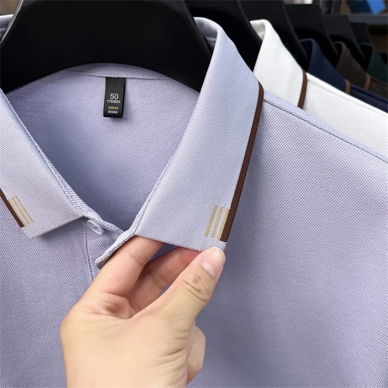 Hochwertiges Herren-Poloshirt aus weicher Baumwolle, Herbst-Neuheit, einfarbig, langärmelig, mit Kragen, modische Business-Herrenbekleidung – Detail 15