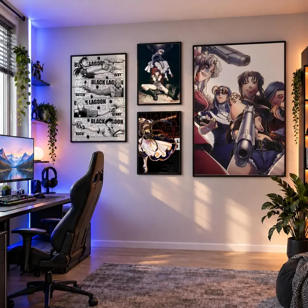 Anime Black Lagoon Revy Rock Balalaika Poster Wall Art PP Waterproof HD Self Adhesive Modern Home Decor Living Room Apartment