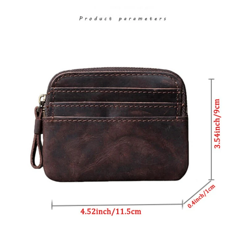 Multi Card Slot Retro Coffee Handmade Crazy Horse Leather Mens Designer Zipper Coins Wallet Credit Cards Holders Small Pouches