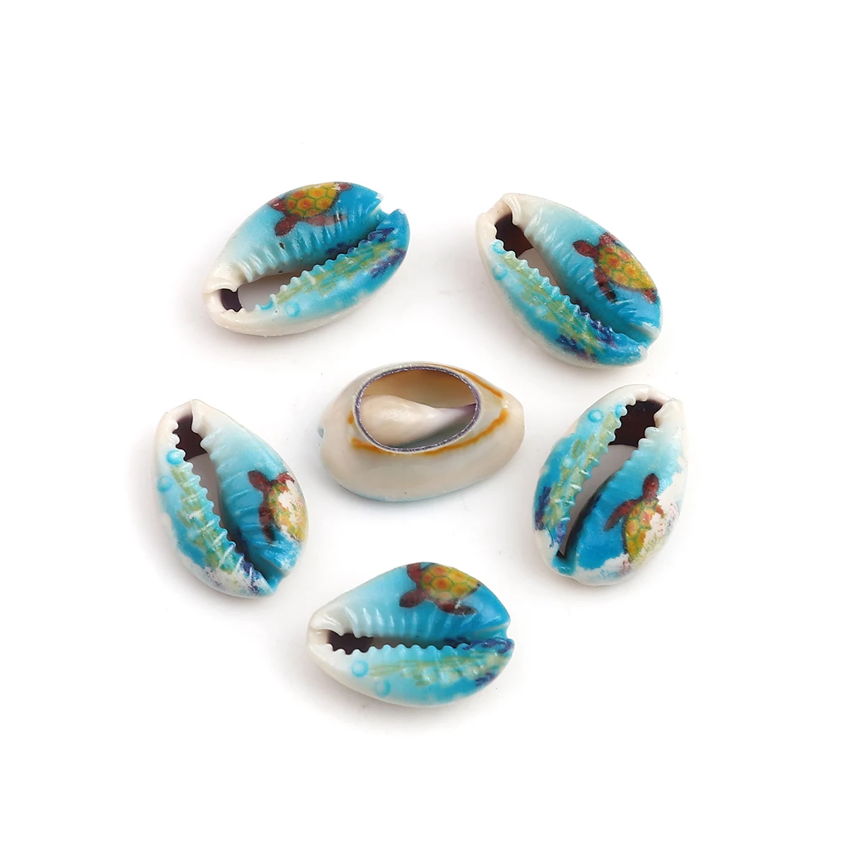 10 PCs Natural Shell Loose Beads Conch/ Sea Snail Creamy-White Evil Eye Pattern About 25mm x 17mm - 18mm x 13mm