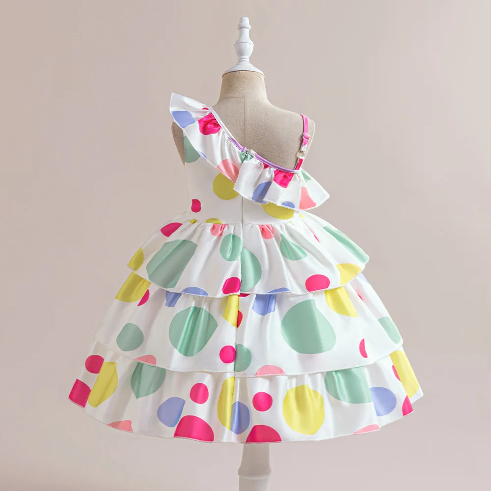 Summer Shoulderless Party Dress For Girls Children Costumes Seaside Princess Dresses Girls Dress Colorful Dot Wedding Gown 3-10Y