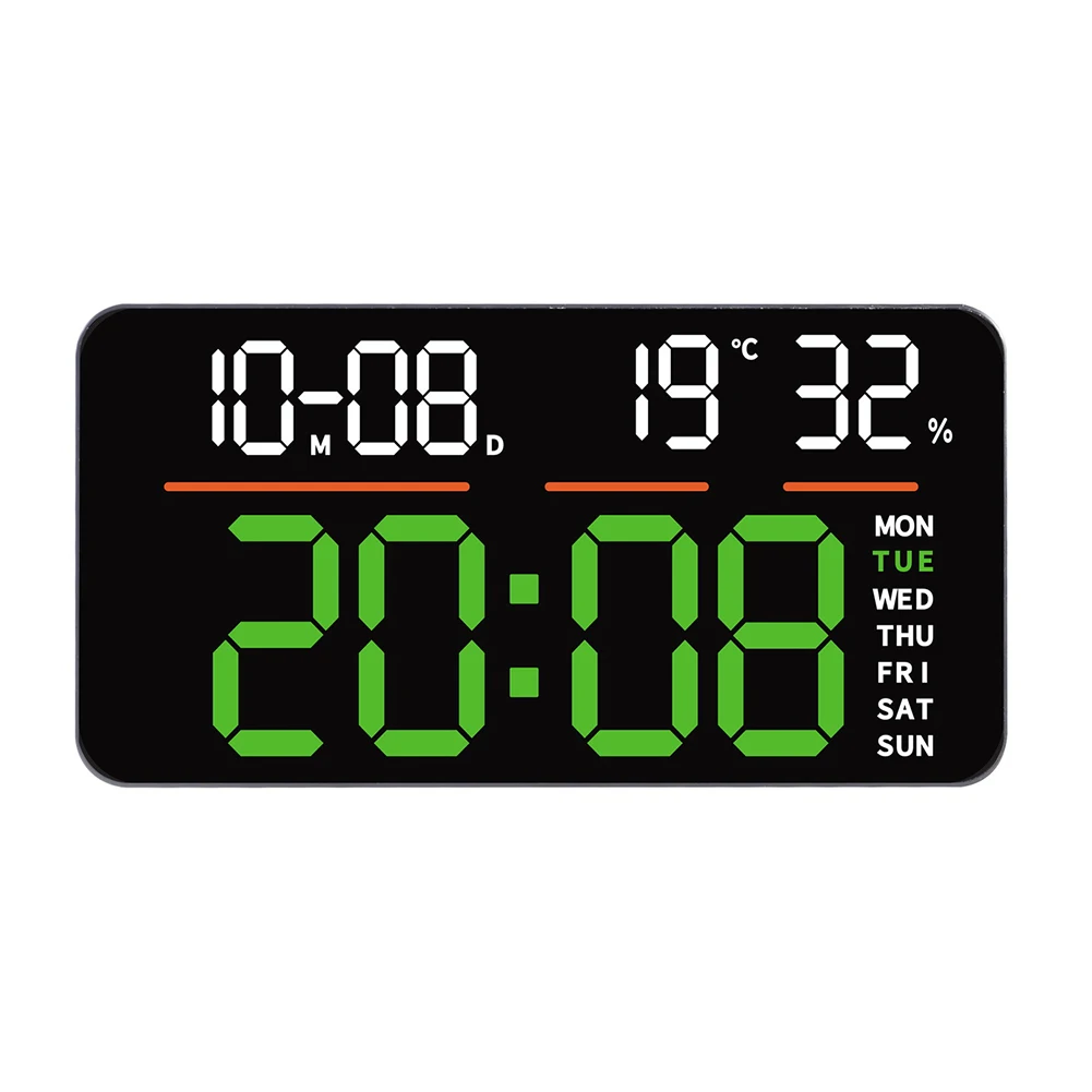 LED Digital Wall Clock Large Screen with Dual Alarms Countdown Stopwatch Temperature Humidity for Home Bedroom