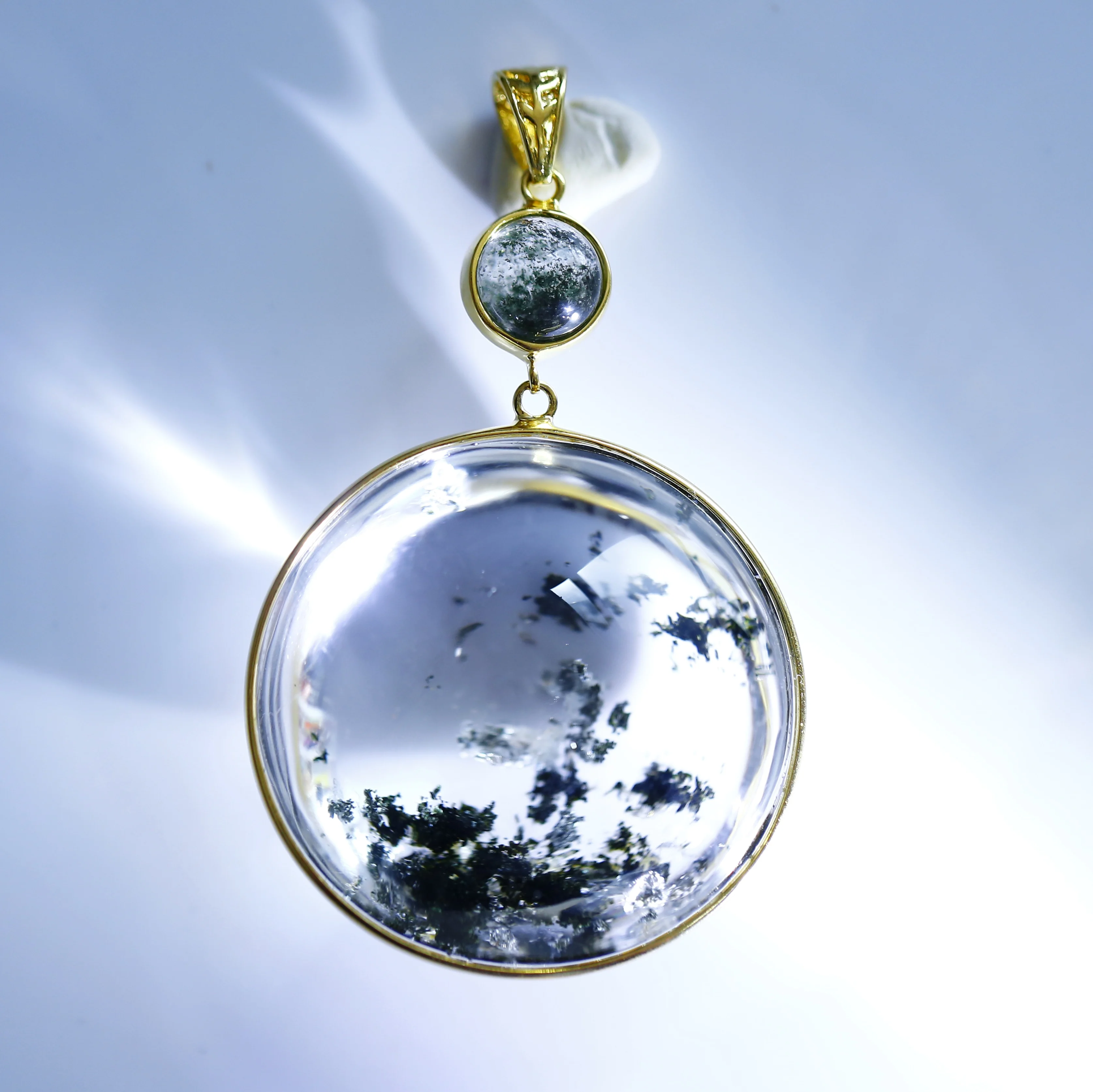 

Большой натуральный зеленый кулон из кварца-фантома, изысканное ювелирное украшение, элегантный целебный камень, подарок