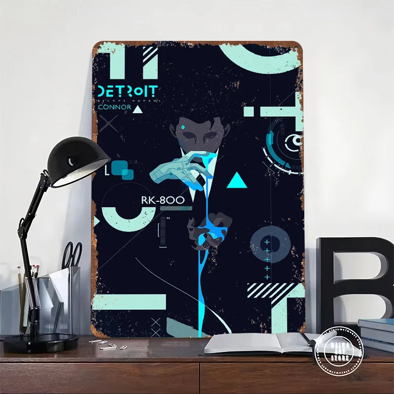 Detroit: Become Human Connor Tinplate Poster Customized Wall Art Retro Vintage Metal Signs for Fans Decoration Home Decorations