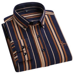 New 100% Pure Cotton Men Long Sleeve Shirt for Oxford Shirt Men Plaid Striped Work Casual Social Shirts Male Regular-Fit S-6XL