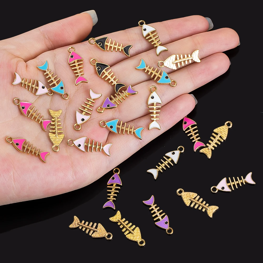 10pcs Alloy Fish Bone Pendant With 8 Colors to Choose From For DIY Jewelry Necklace Bracelet Earring Making Accessories Material