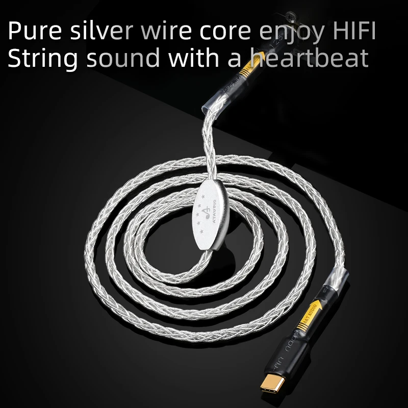 Hifi Pure Silver Usb Cable High Performance Type C to Type B Otg Data Audio Cable For Mobilephone and DAC