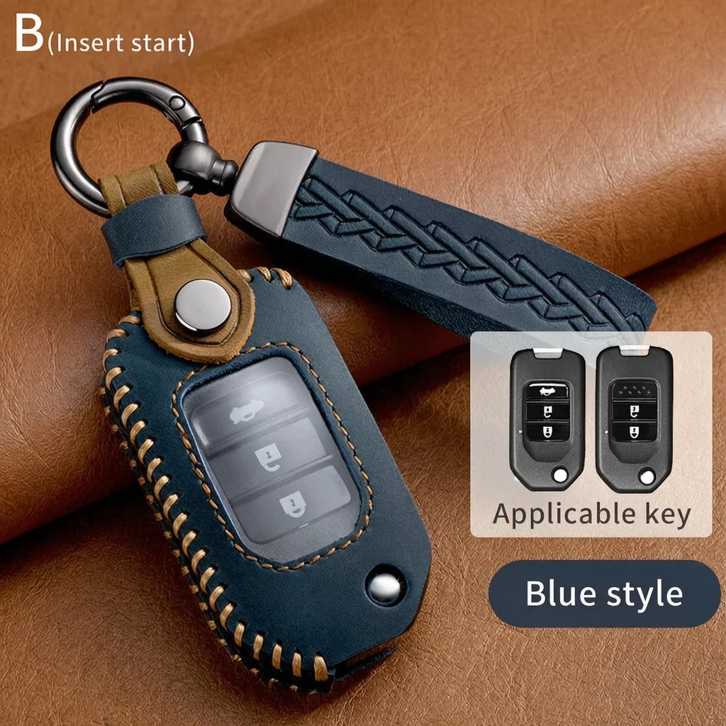 

Leather Key Case for Honda Civic Accord CR-V Fit Jazz City HR-V 2013-2018 Button Smart Key Remote Control Fob Cover Shell