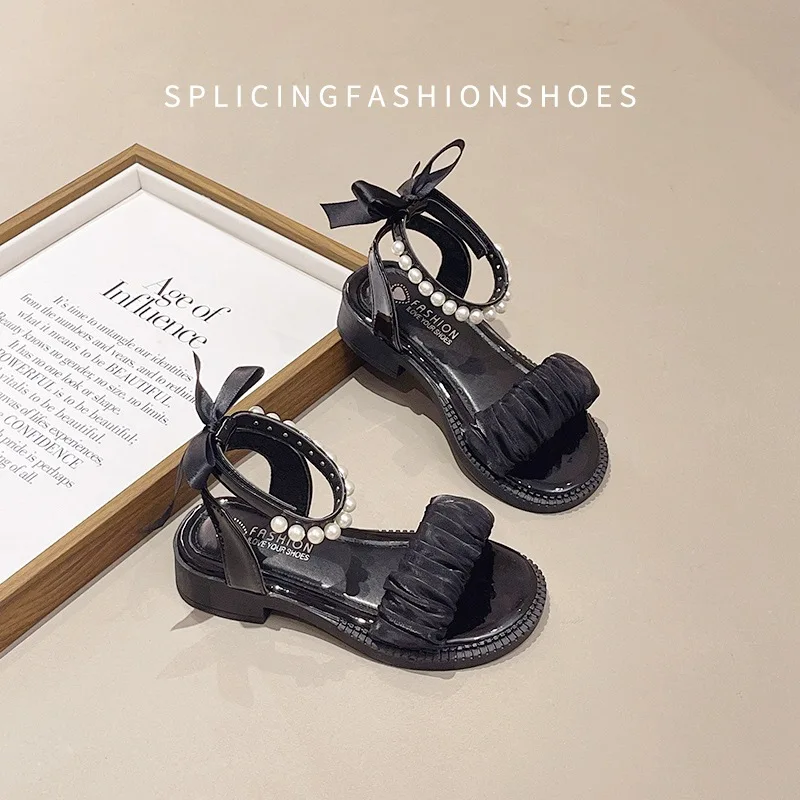 Girls Roman Sandals Summer New Fashion Baby Shoes Children Pearl Little Girl Open-toed Princess Flats