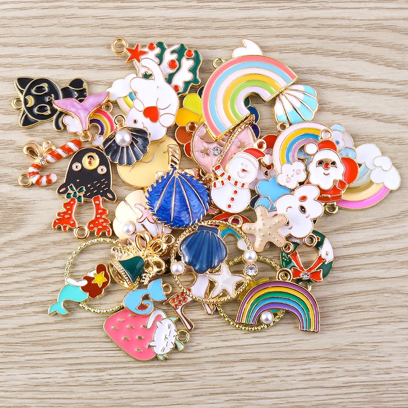 Random Mix 10- 500 Styles Alloy Enamel Charms for Jewelry Making Cute Animals Fruits Christmas Pendants for Earrings Necklaces
