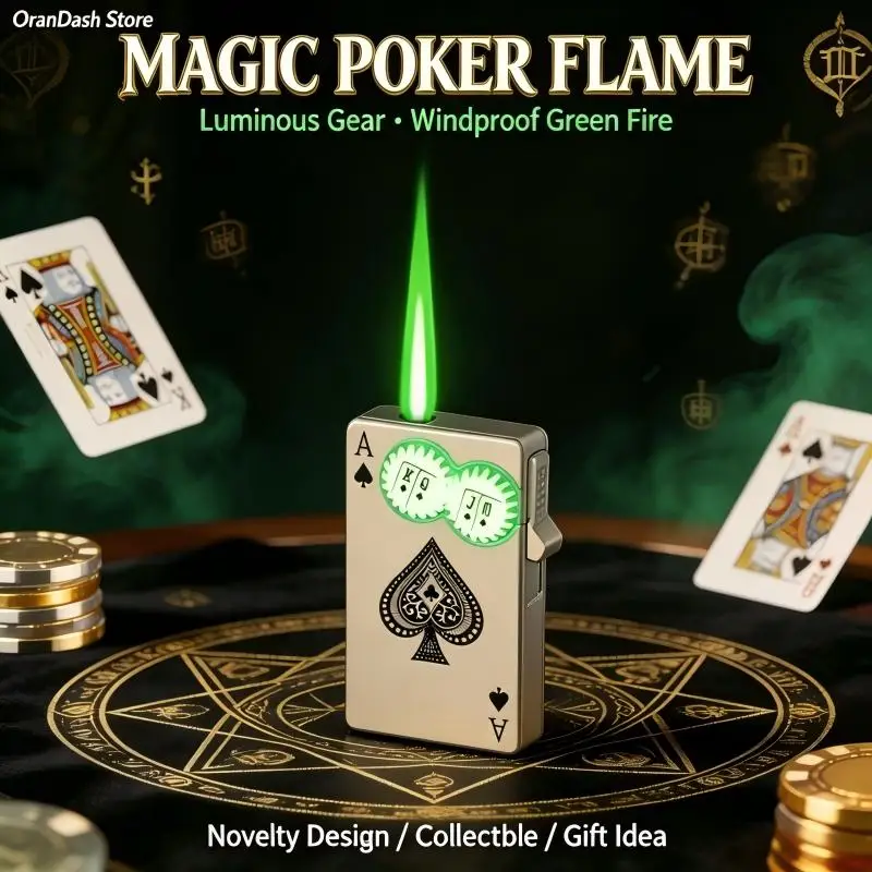 Windproof Butane Lighter, Creative Ace of Spades Playing‑Cards Design, Straight Metal Lighter, Fun Smoking Accessory Gift For Me