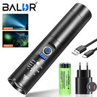 BALDR Super Strong Light Flashlight Portable Rechargeable Telescopic Zoom Flashlight for Hiking Camping Hunting Tactical Torch