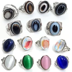 New 2023 Vintage Stainless Steel Agate celestial bead RING Evil Eye Cat's Eye Opal Exaggerated Decorate Fashion Jewelry gift
