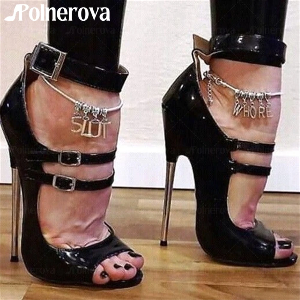 Buckle Peep Toe Pumps Silver Metallic Heel Pointed Toe Shoes Sexy Large Size Custom High Heels Women Ankle Buckle Stiletto Shoes