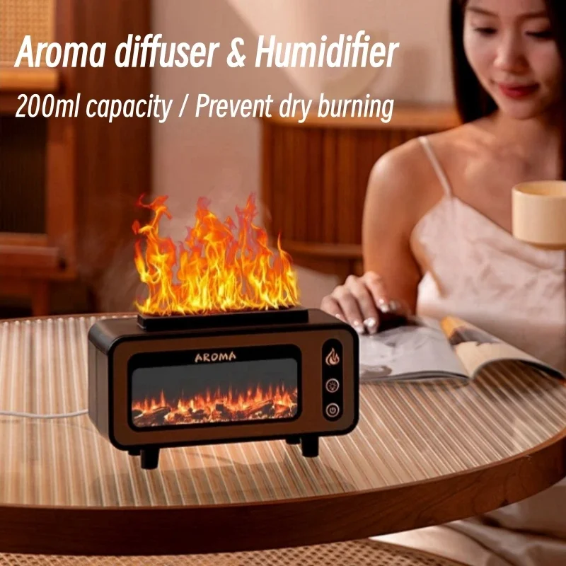 NEW 3D Simulated Fireplace Diffuser 7 Colors LED Ultrasonic  Essential Oil Fire Flame Air Humidifier   Office Use 2024