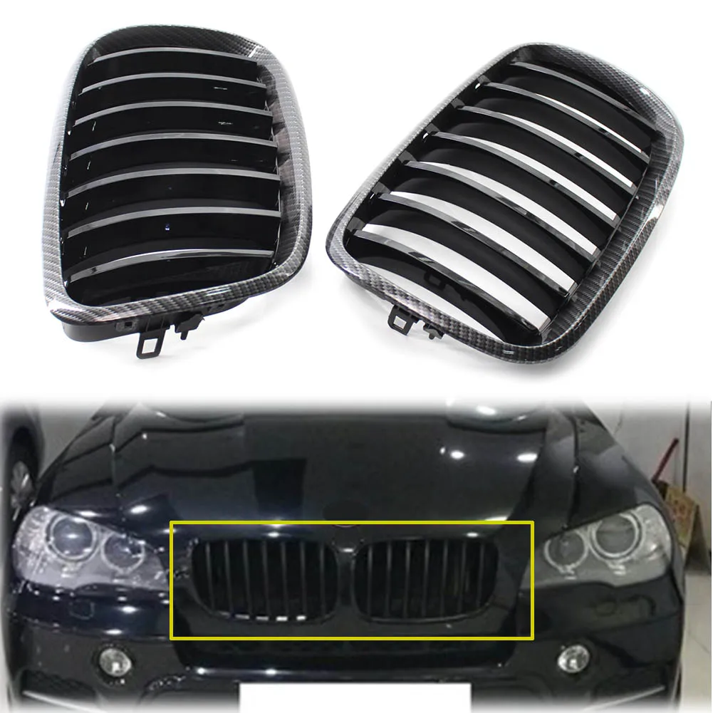 

Carbon Fiber Style Frame Grill Left Right Car Front Kidney Grille ABS 2Pcs For BMW X5 X6 E70 E71 2008 2009 2010 2012 2013