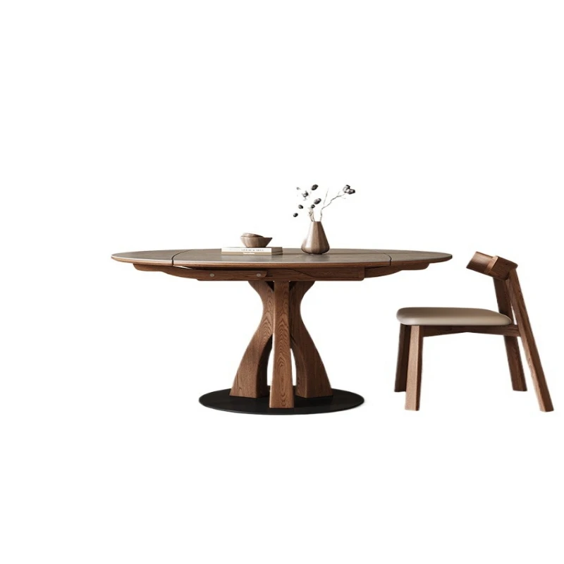 

Wabi Sand wind telescopic, rock slab round dining table light luxury high sense