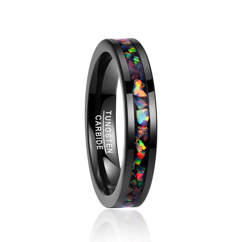 BONLAVIE AAA Quality 4MM Tungsten Carbide Ring Inlaid Opal Black Wedding Rings Tungsten Carbide Ring Men Women Jewelry