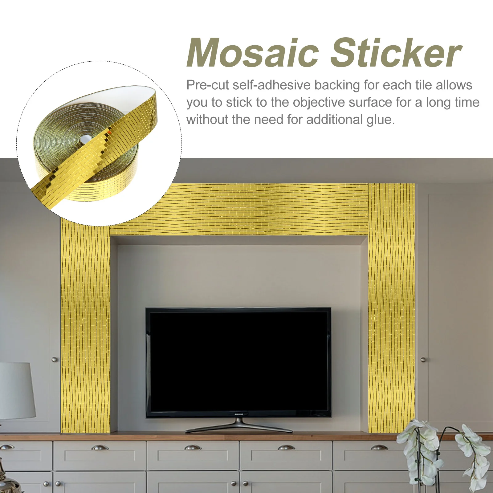 

1 Roll Self-Adhesive Mosaic Mirror Tiles Square Glass Wall Sticker Waterproof Decorative Tile for Home Ktv Bar