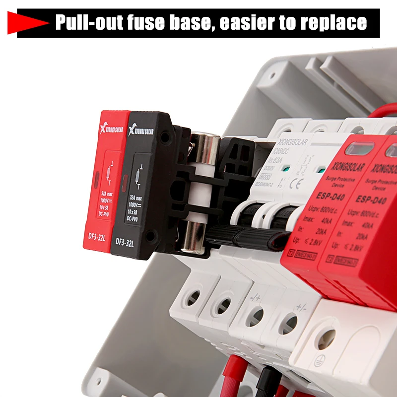 600V Solar Photovoltaik PV Combiner Box mit Blitzschutz 1 Eingang 1 aus DC-600V Sicherung mcb spd wasserdichte Box IP65 1 string