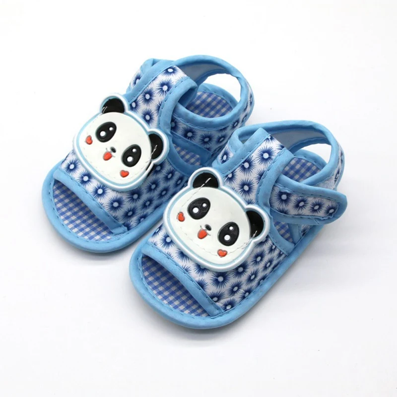 Summer Baby Shoes Cute Full Printed Sandals with Cute Panda Pattern Decor Newborn Infant Cotton Soft Sole Non-Slip First Walkers