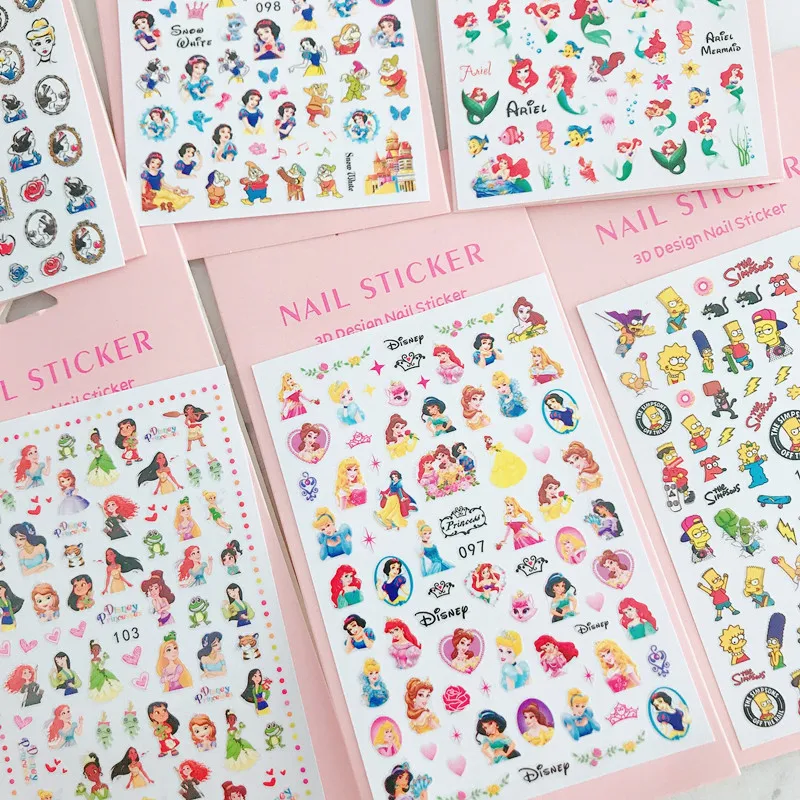 1PCS New Disney Cartoon Princess Nail Stickers Anime Barbie Nail Supplies Nail Decals Animation Character Nail Decoration