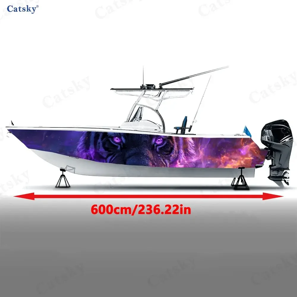 2Pcs Violet-Eyed Tiger Boat Stickers, PVC Waterproof Durable Vinyl Wrap Decals for Fishing Boats, Durable and Stylish Design