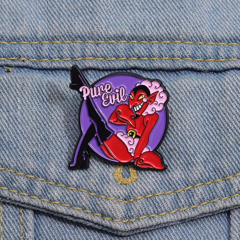 Horror Girl Pure Evil Enamel Pins Custom Black Stockings Girls Brooch Backpack Clothes Lapel Badge Punk Jewelry Accessory Gift