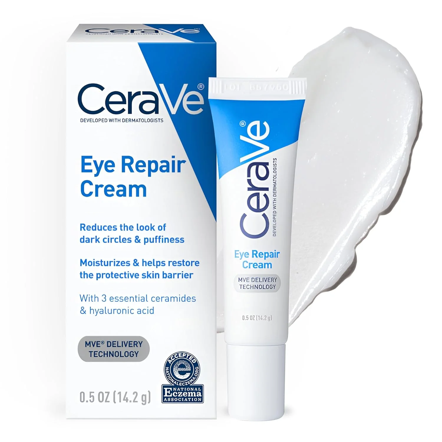 Crema Reparadora para Ojos CeraVe, Crema para Debajo de los Ojos para la Hinchazón y las Bolsas, Ácido Hialurónico, Niacinamida, Complejo Botánico Marino