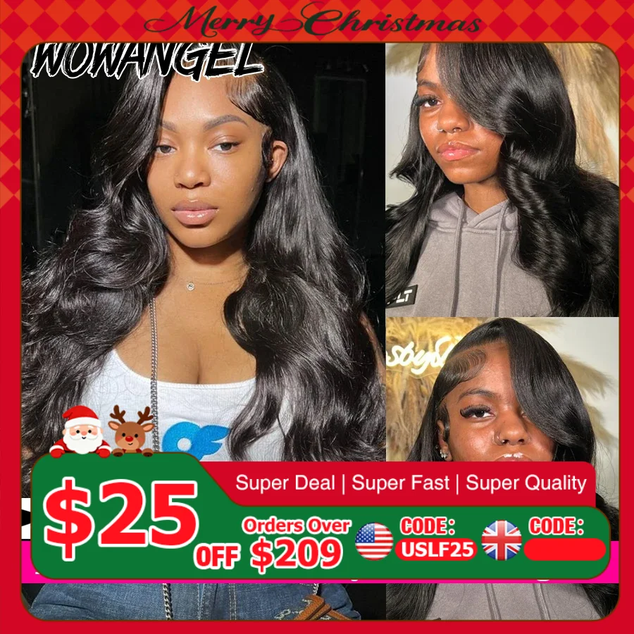 Wow Angel-女性用レースフロントウィッグ,ウェーブのかかった人間の髪の毛,事前に摘み取られた,ブラジルの肌,溶けた,250%, 13x6