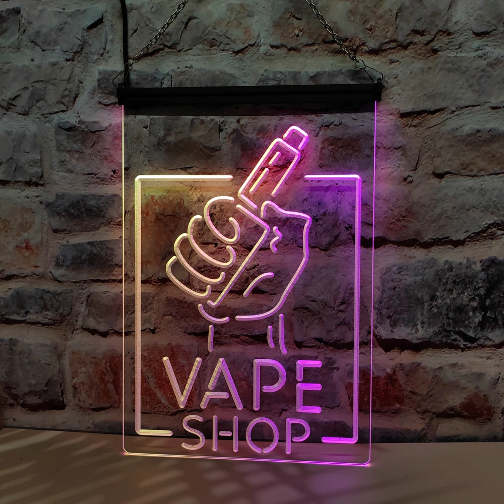 Vape Shop Holding Hand-LED Neon Sign Featuring Colorful Flowing Effect,Perfect for Home Decoration and Creating Party Mood