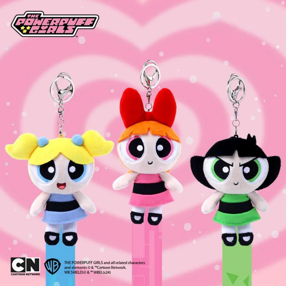 

Натуральная плюшевая кукла PowerPuff для девочек 12-13 см, брелок с мультяшным цветком и пузырьками, чашка, мягкие игрушки, сумка, кулон, подарки для девочек