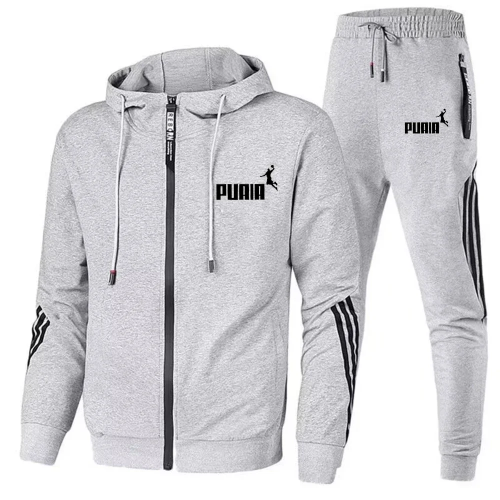 Spring and autumn new men's sportswear, outdoor leisure hiking jacket + sweatpants two-piece set, fitness jogging suit blazer