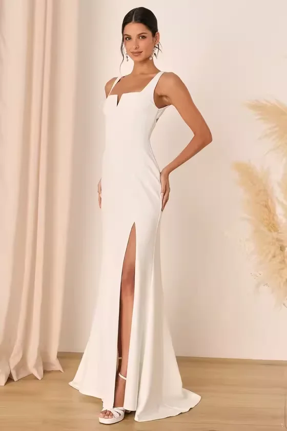 

Deep V Ne Svel Long Evening Gown with Slit And Train Ele Par Dr High Waist Princ Sle Zipper Closure Flo...