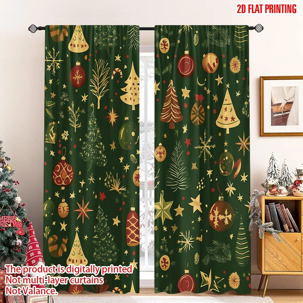 

2pcs 2D flat printing Merry Christmas Popular Window Drapes Christmas Tree Bauble Star Swirl Fabric Without Electricity 0 Use