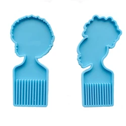 Afro Female Hair Pick Comb Resin Molds Head Large Beauty Silicone Molds For Resin 2 PCS