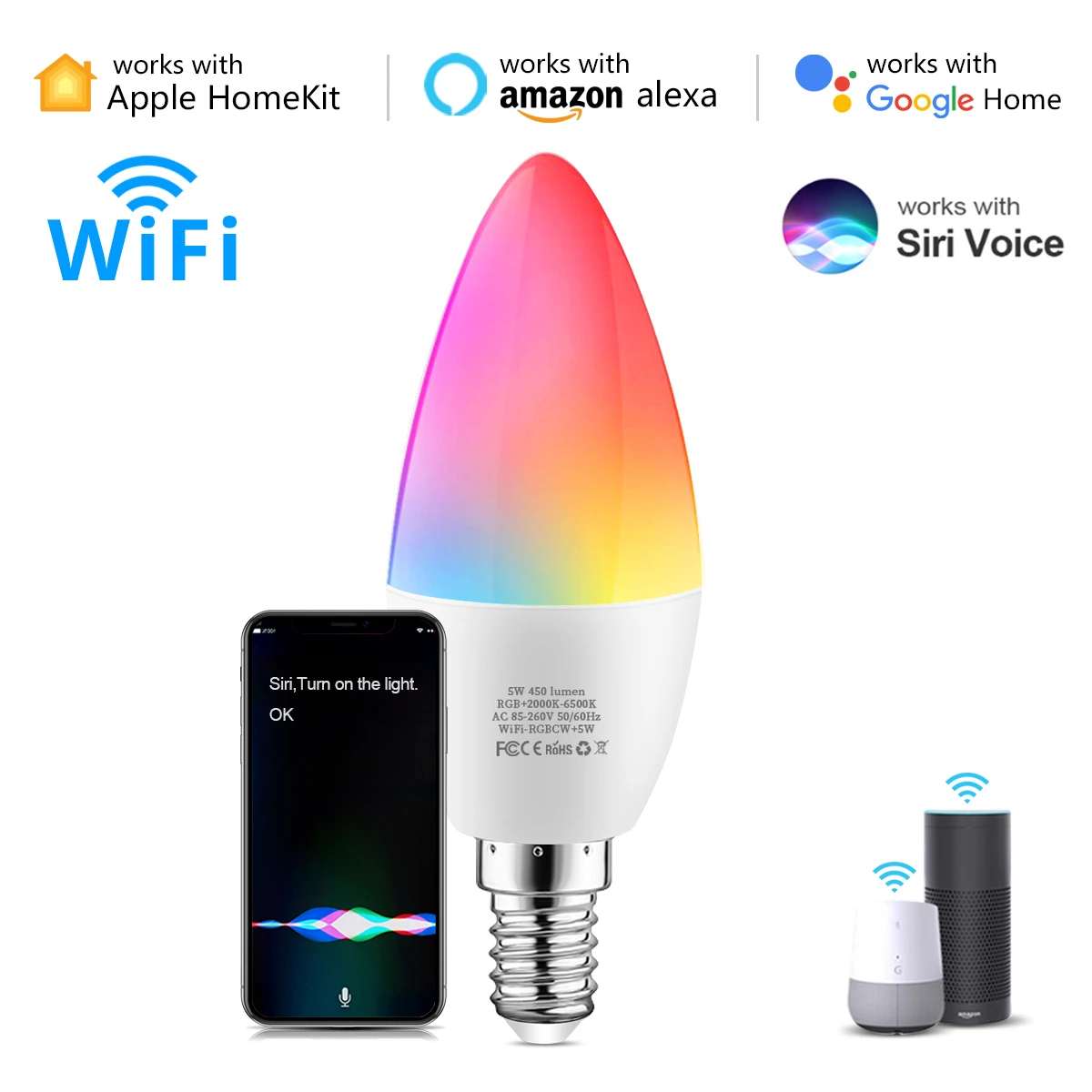 

1/2/4pcs WiFi Smart Bulb Homekit GU10/E14/E27 Dimmable Led Light 16 Million RGB C+W Colors Candle Lamp Voice Alexa Google Home