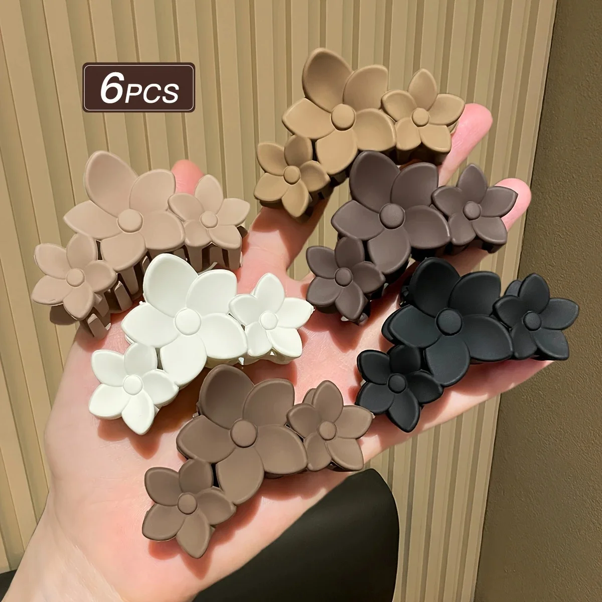 6-teilige Haarnadel für Damen, mehrere Farben, stilvoll, minimalistisch, mittelgroße Blumen-Haifisch-Clips, geeignet für den täglichen Gebrauch, Geschenk, Haar-Accessoires – Detail 3