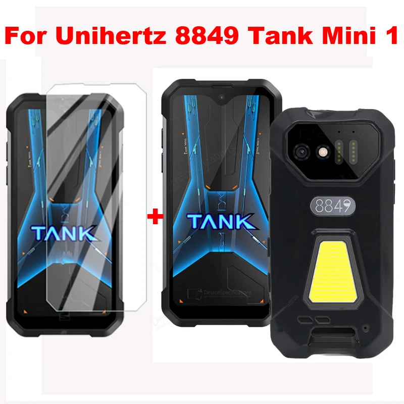 2in1 Tempered Glass on Unihertz 8849 Tank Mini 1 Case Silicon Soft TPU Phone Case for UNIHERTZ TANK Mini1 MINI1 Screen Protector