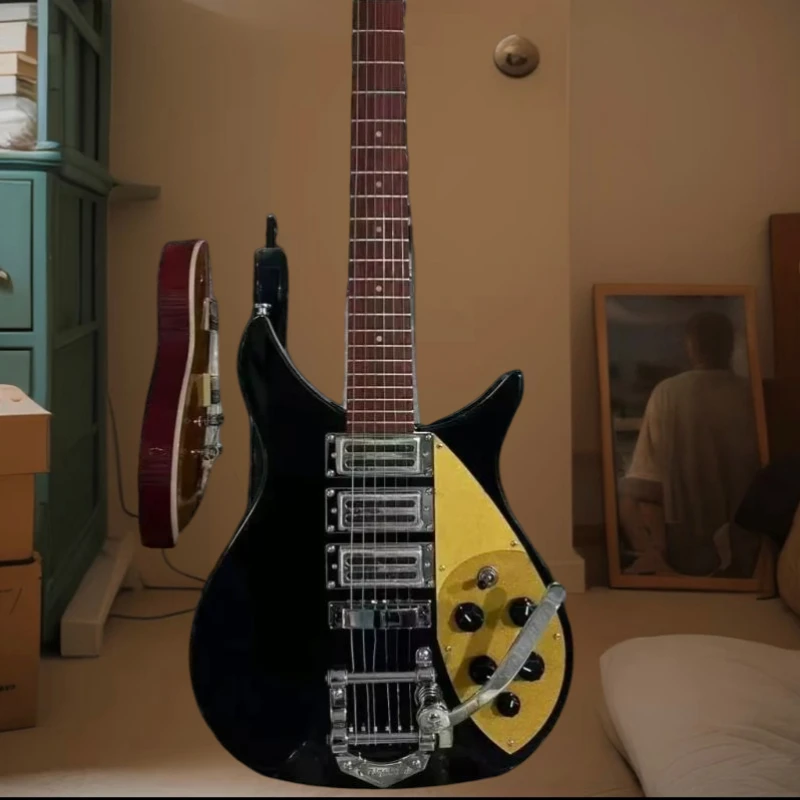 

34-дюймовая черно-желтая электрогитара с корпусом из красного дерева, грифом из палисандра, бесплатная доставка, 6 струн