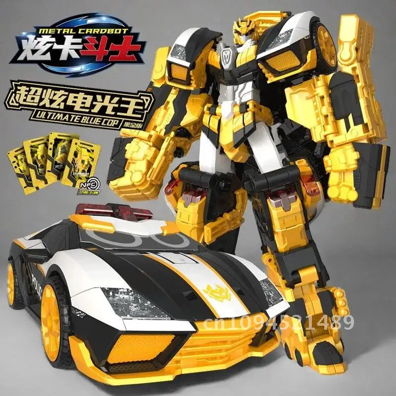 Metal Cardbot Gold LIL TIMA TE BLLIE COP Truck Transforming Robot Car Card Toy Action Figure ABS Transformation Model Gift