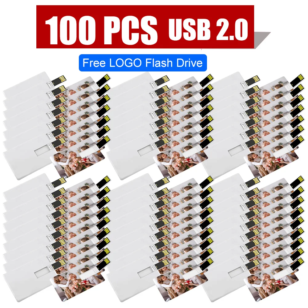 

100pcs Bank Card USB 2.0 Flash Drive 128GB Free Customized Logo Memory Stick 64GB Waterproof Storage Pen Drive 32GB 16GB 8GB