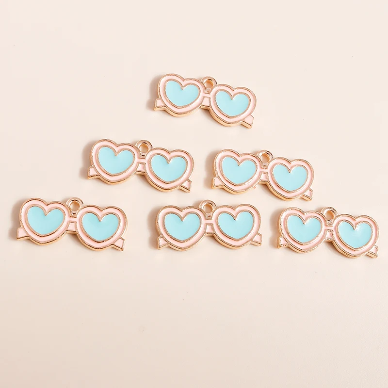 Leslie 10 Stück schöne Emaille Sommer Strand Herz Sonnenbrille Charms für Schmuckherstellung DIY Ohrringe Halsketten Anhänger Zubehör – Detail 5