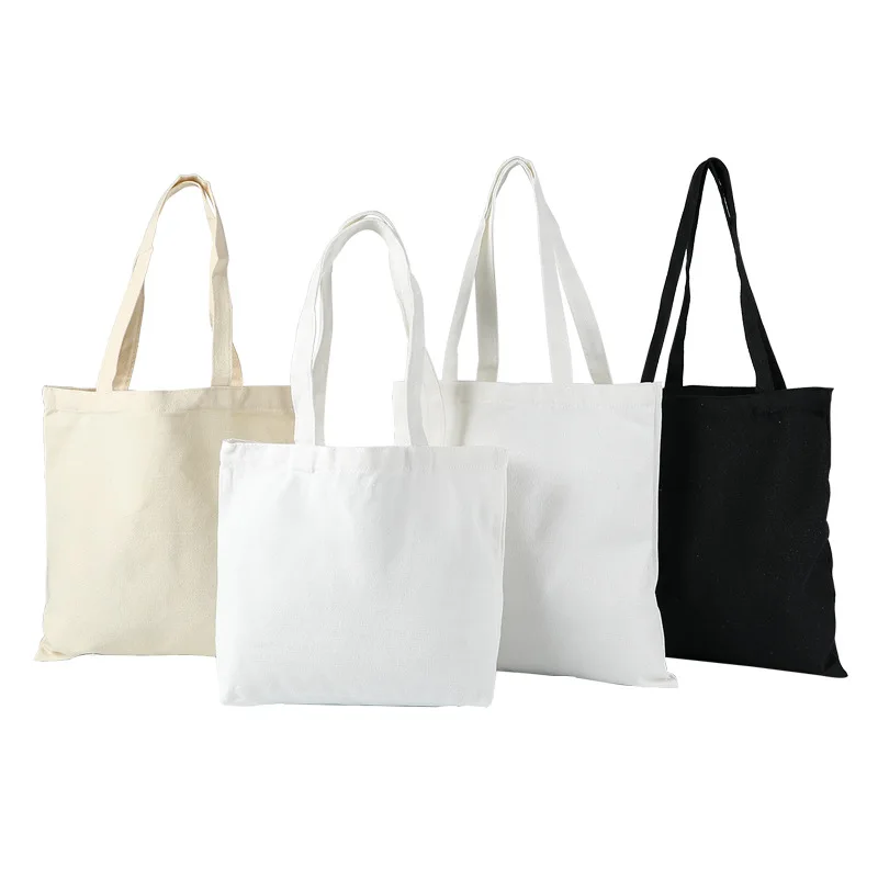 Large Capacity Canvas Shoulder Handbag Folding Eco-Friendly Cotton Tote Bags Reusable DIY Shoulder Bag Grocery Bags Beige Black