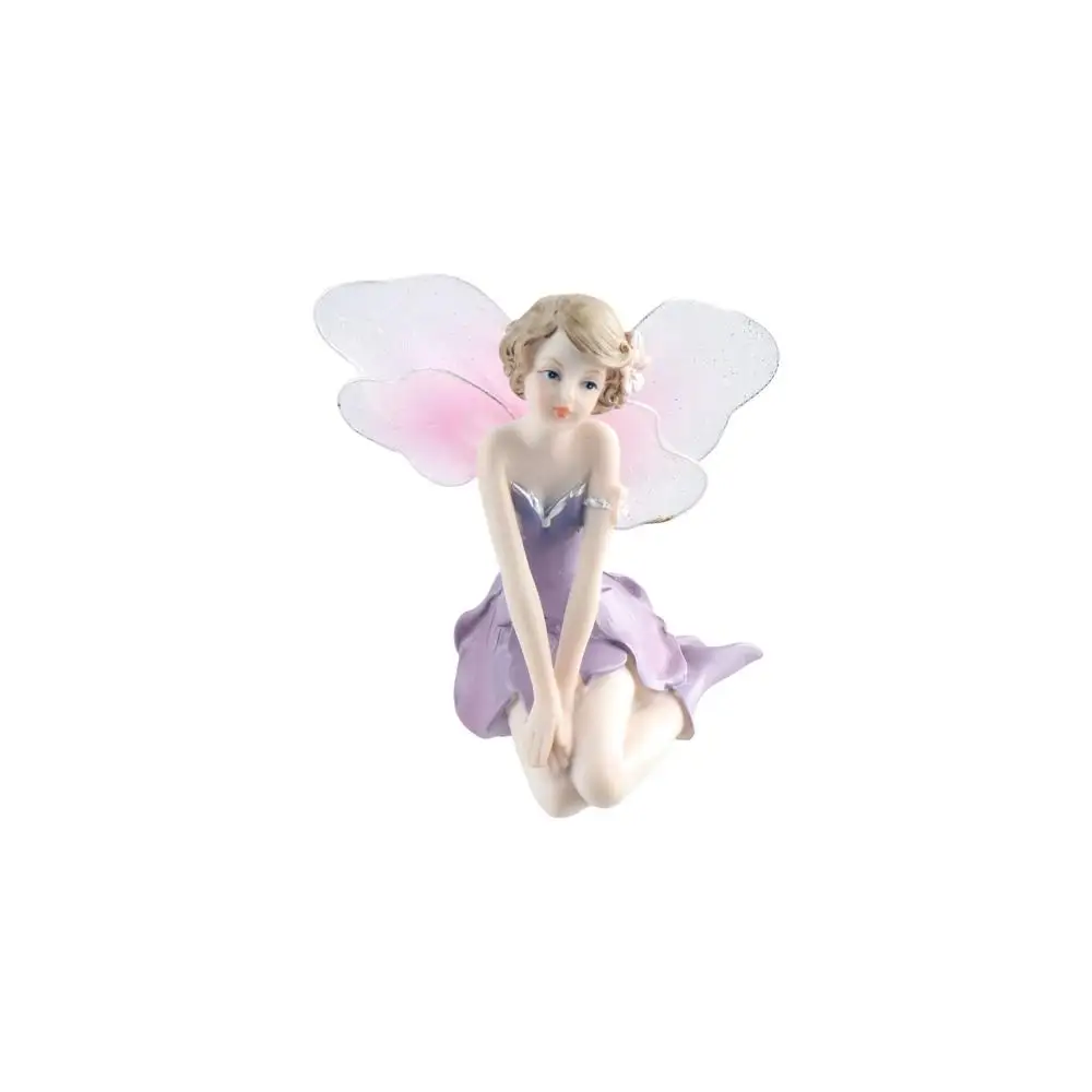 Crafts Winged Flower Fairy Figurine Resin Beautiful Girl Fairy Girl Miniature Purple Angel Flying Miniature Home Decor